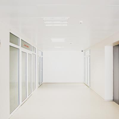 Empty Hospital Corridor With Glass Doors